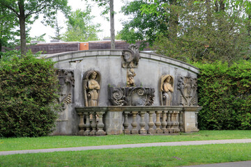 Summer landscape with ruin in the park