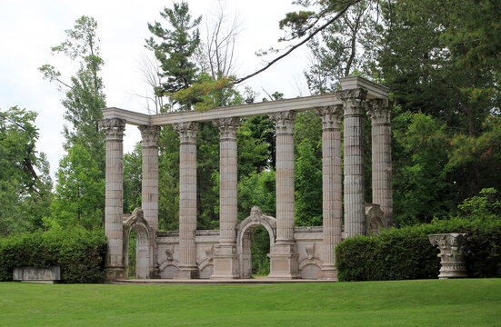 Summer landscape with ruin in the park