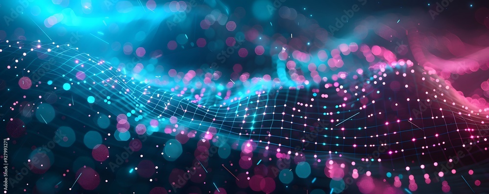 Poster Abstract Digital Network with Glowing Lights and Bokeh Effects