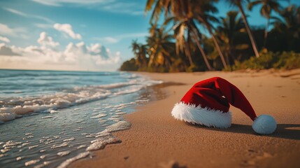 Obraz premium Santa Hat in Paradise: A Tropical Christmas