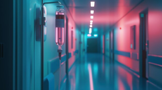 Medical drip in hospital corridor