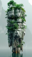 Obraz premium Mystical floating island with lush vegetation.
