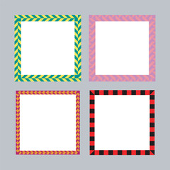 Vector colorful painting rectangle frame set, blank picture frame mockup, realistic frames for paintings, set of frame and black round ink stains, Lines and Drips Black ink splatters