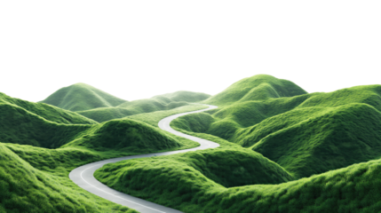 Road in the green mountains forest isolated on transparent white background, clipping path