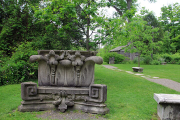 Summer landscape with ruin in the park