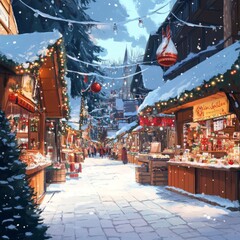 Enchanted anime-style Christmas Market Bustle: A Festive Wonderland of Holiday Delights and Handicrafts for 2025 New Year Celebrations,Anime-Style,illustration,Picture BooksFor Poster,Novel,UI,WEB,Gam