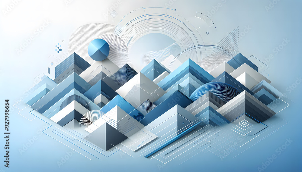 Poster clean and modern background with geometric design in shades of blue, creating a professional and sop
