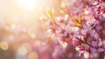 Fototapeta premium Pink cherry blossoms in bloom. Perfect for springtime, nature, and floral designs.