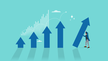 effort to reach business growth, business success or increase performance, career growth or effort to succeed concept, improvement or growing business, businessman build growth graph chart