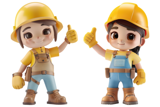 Cute 3D Labor Girls Thumbs up on Transparent Background