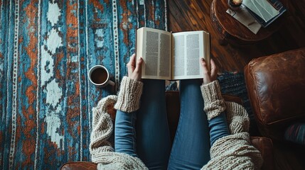 Woman reading a book on a couch. This photo is perfect for representing relaxation, leisure, and the joy of reading.