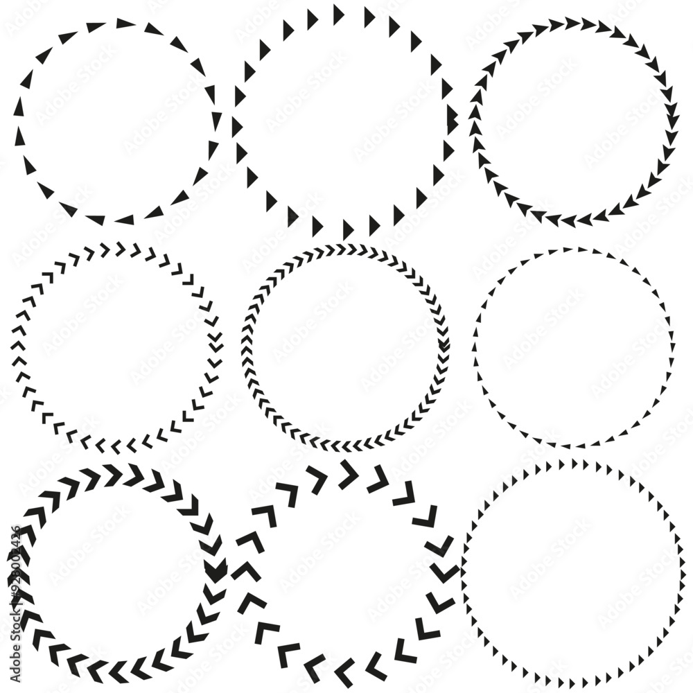 Poster arrow circle frames set. black and white vector borders. various design styles.