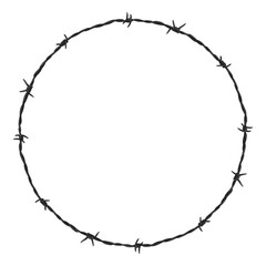 Barbed wire circle frame black fill vector with highlights