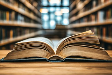 Obraz premium book with open pages, close up, books on the shelf in school, open book on wooden table. back to school concept with generative ai