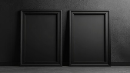 Two black picture frames on black background