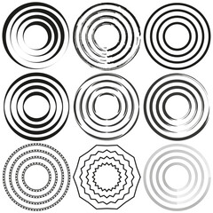 Abstract circle designs. Geometric black patterns. Circular vector set. Modern elements.