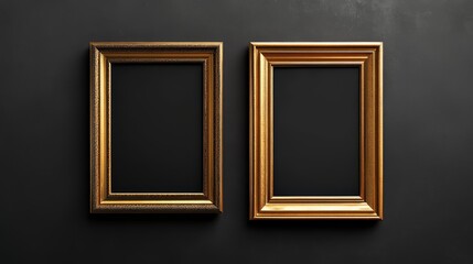 Two gold picture frames on black background