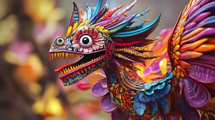 Colorful Dragon Statue With Open Mouth