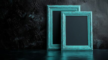 Two mint green picture frames on black background