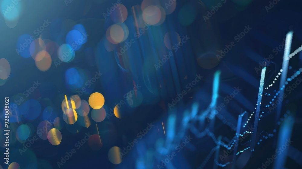 Poster abstract blue graph with bokeh lights