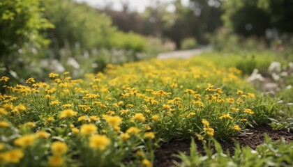Obraz premium A golden path through a lush summer garden