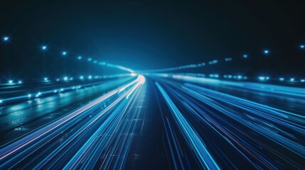 Blue Light Trails On Highway At Night