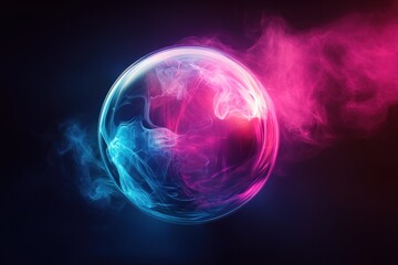 Neon Smoke Encased in Glass Sphere on Dark Background