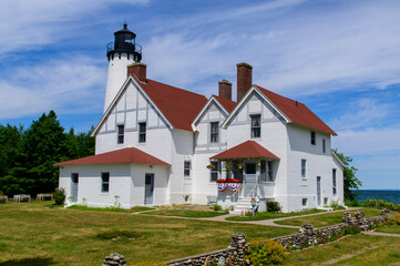 Point Iroquois Lighthouse on the Waiska Bay of Lake Superior, near Brimley, Michigan.