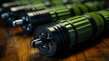Green power plug lying on the floor 