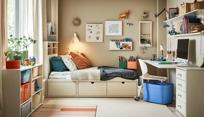 A cozy, safe kid's room with adaptable furniture and organized play 3. Generative AI