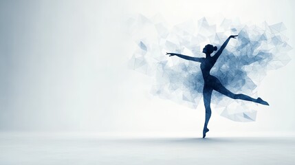 Fototapeta premium Graceful dancer performing a beautiful ballet pose amidst a cloud of blue smoke, showcasing elegance and motion.
