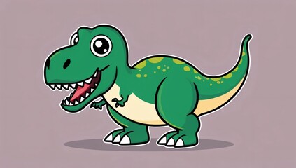 Naklejka premium Cute green baby dinosaur cartoon character with big eyes and toothy grin