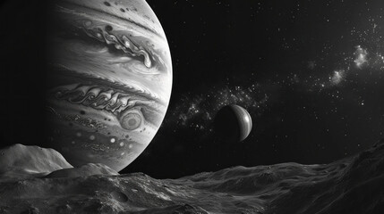 planet jupiter in black and white