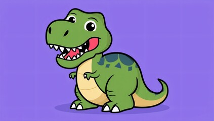 Fototapeta premium Cute green baby dinosaur cartoon character with big eyes and toothy grin