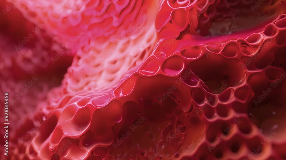 Poster an upclose look at the smooth surface of a red cell its flexible membrane allowing it to easily sque