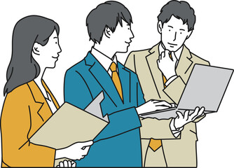 スタンディングミーティングをするビジネスマンのシンプルイラスト