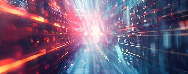Obraz premium Abstract Digital Tunnel with Blurry Lights and Data Streams