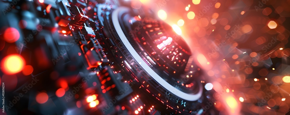 Poster abstract red and blue futuristic technology design with bokeh lights