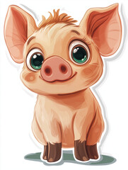 Naklejka premium Sweet Pig Cartoon with Large Eye