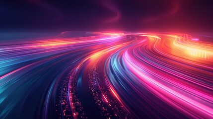 Abstract background with pink and blue glowing lines.