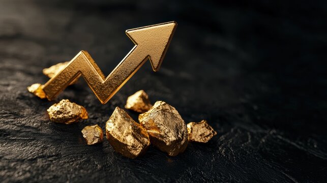 Rising gold price arrow against a dark financial backdrop, emphasizing market growth