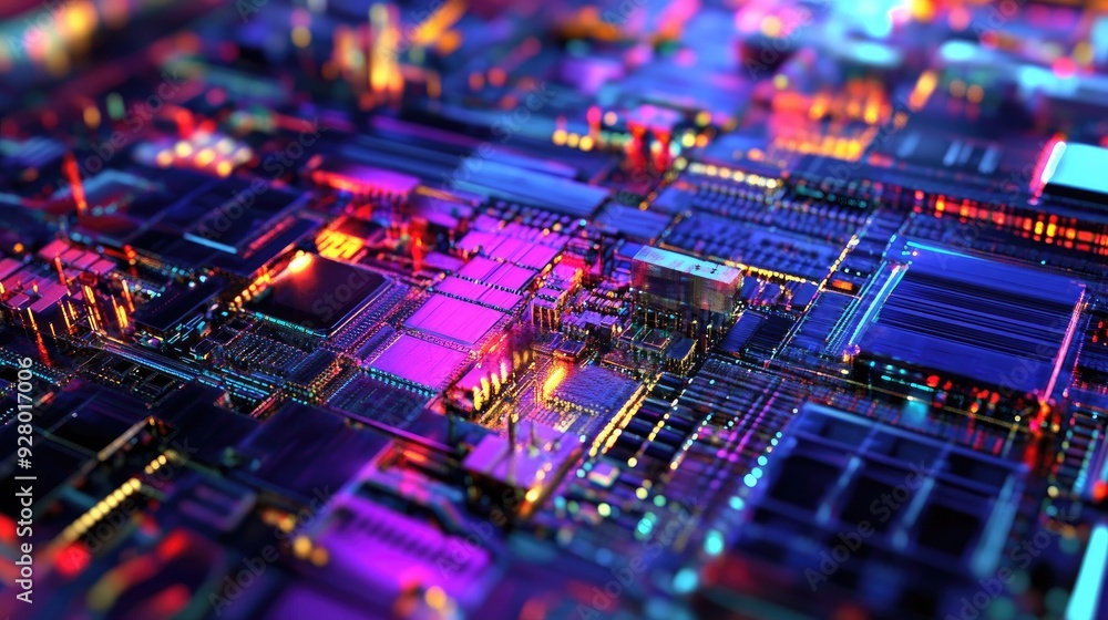 Poster abstract close-up of a circuit board with glowing lights.