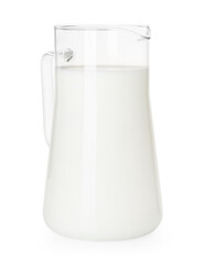 Glass jug with fresh milk isolated on white