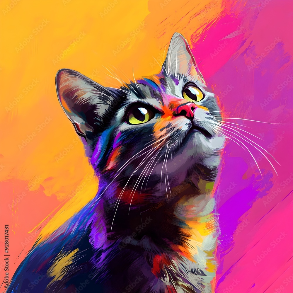 Poster curious and playful domestic cat kitten exploring its surroundings with mischievous expression and a