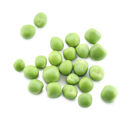 Fresh green peas isolated on white, top view