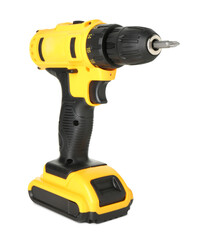 Modern cordless electric screwdriver isolated on white
