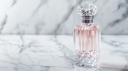 Elegant perfume bottle on a marble surface, capturing luxury and sophistication in a minimalist setting.