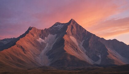Naklejka premium Majestic mountain peak bathed in the glow of a crimson sunset