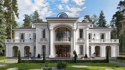 Fototapeta premium Luxury White Mansion with a Classic Design
