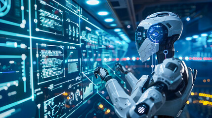 Fototapeta premium Futuristic Robot in Atmospheric Environment